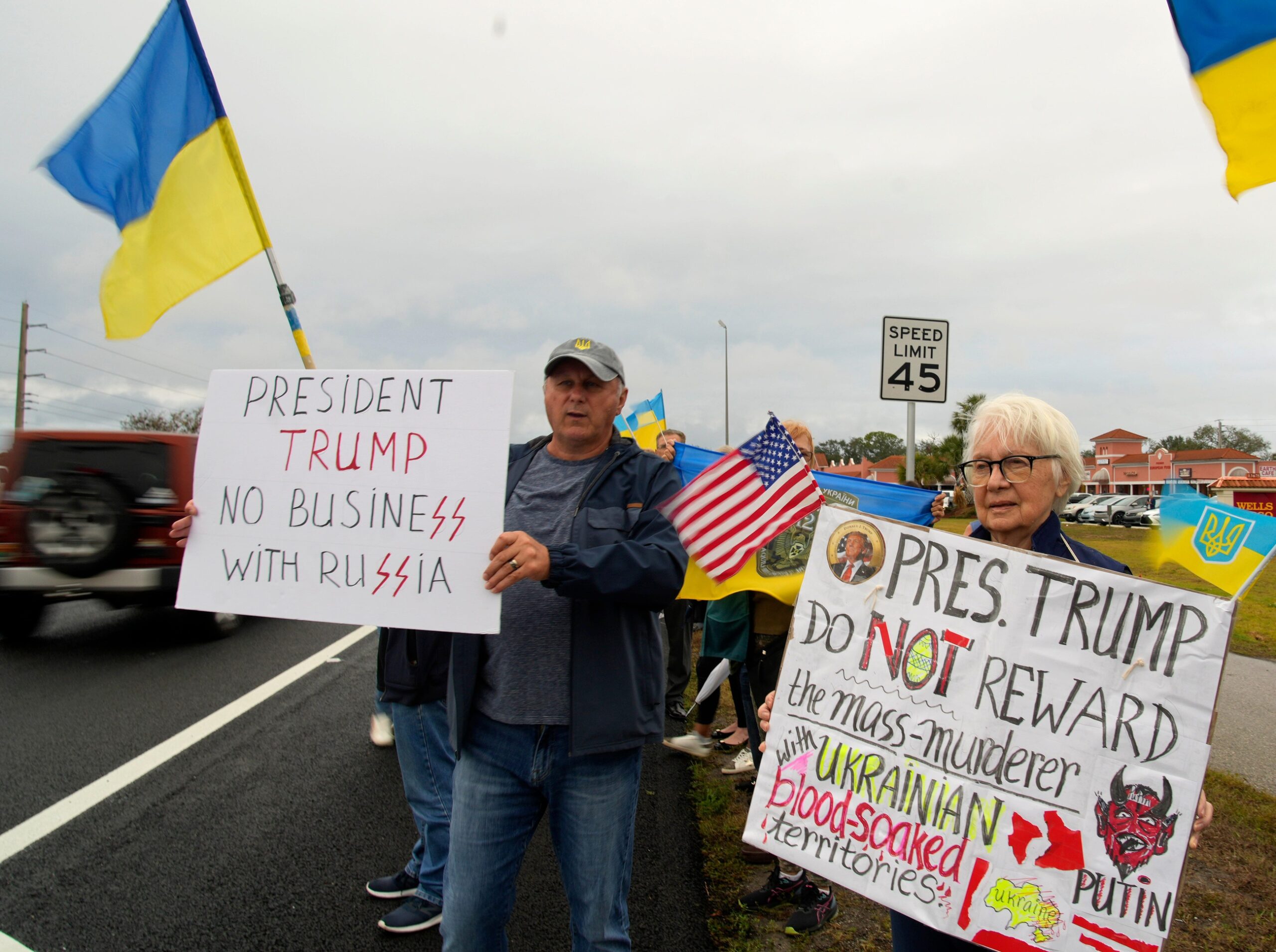 Ukrainian Americans hold a demonstration against Putin